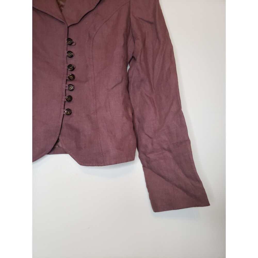 Mark Women 6 38 Jacket Blazer Purple 100% Linen Button Up Lined Made In Belgium - Picture 3 of 6